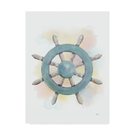 Jade Reynolds 'Watercolor Ship'S Wheel' Canvas Art,18x24